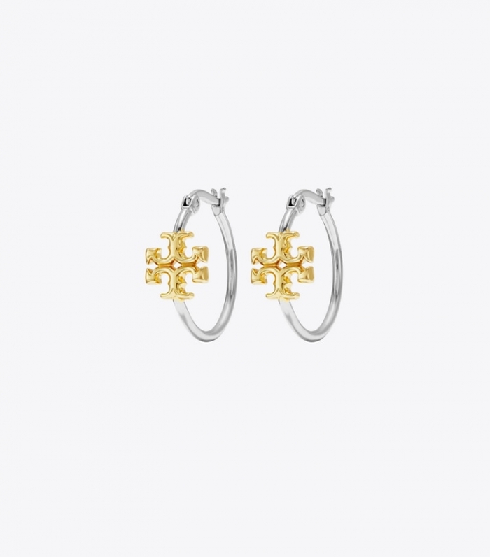 TORY BURCH SMALL ELEANOR HOOP EARRING - Tory Silver / Tory Gold | Free Shipping