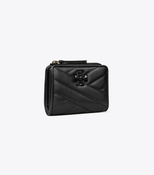 TORY BURCH KIRA CHEVRON POWDER COATED BI-FOLD WALLET - Black | Free Shipping