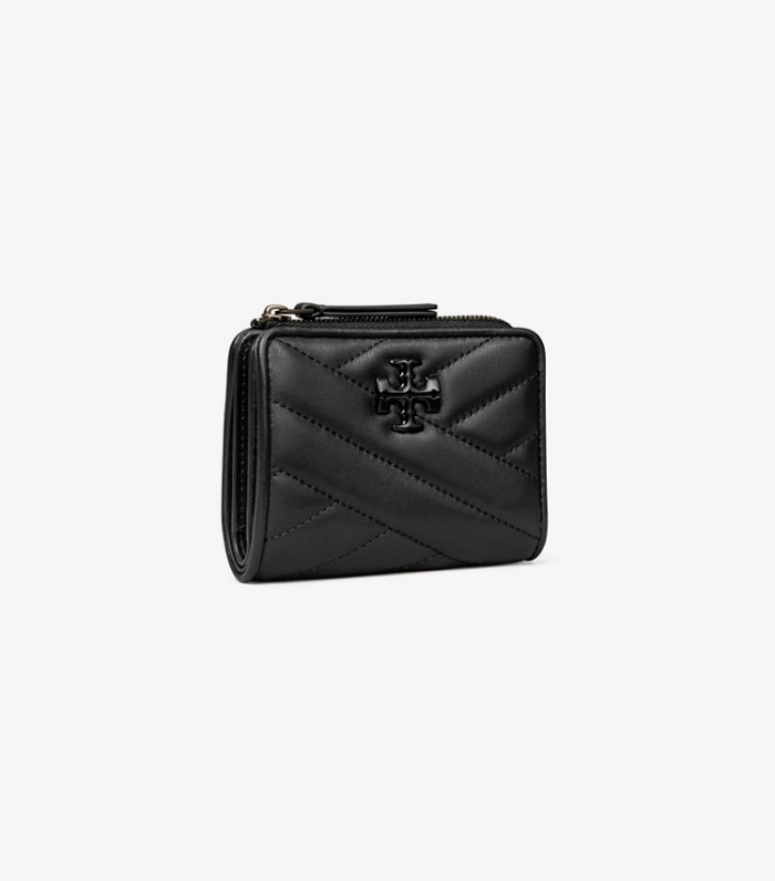 TORY BURCH KIRA CHEVRON POWDER COATED BI-FOLD WALLET - Black | Free Shipping