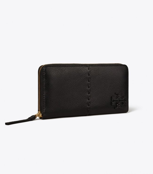 TORY BURCH MCGRAW ZIP CONTINENTAL WALLET - Black | Free Shipping