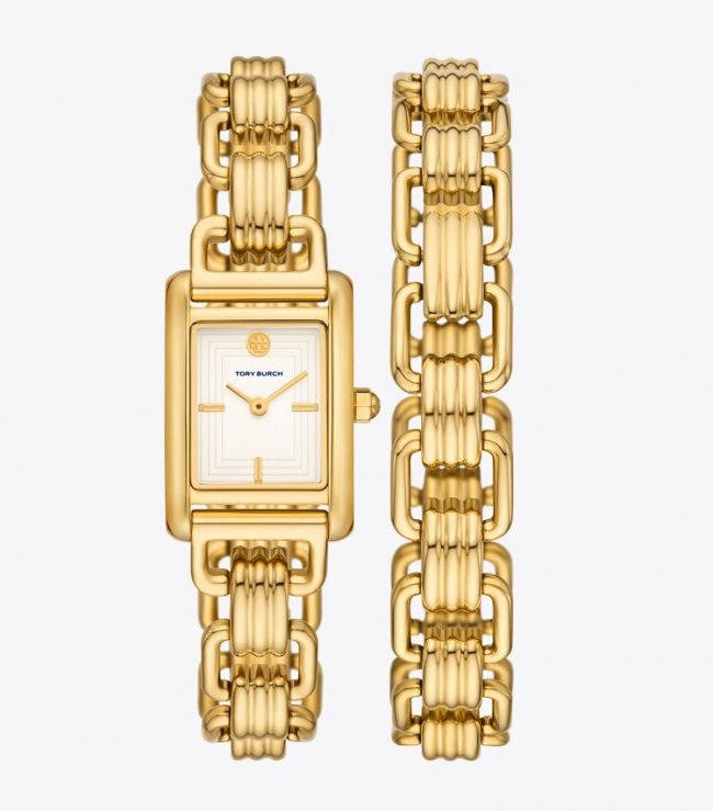 TORY BURCH MINI ELEANOR WATCH, GOLD-TONE STAINLESS STEEL - Ivory/Gold | Free Shipping