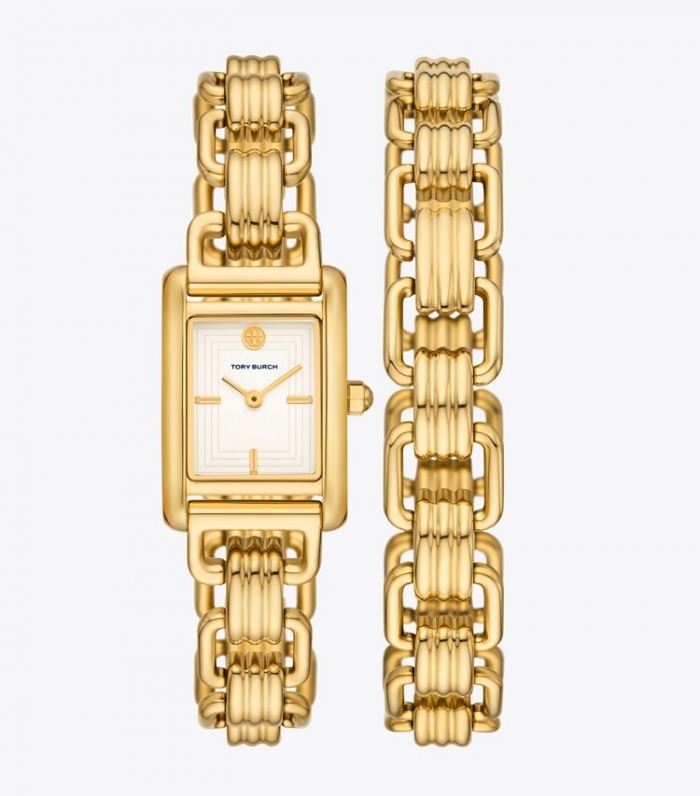 TORY BURCH MINI ELEANOR WATCH, GOLD-TONE STAINLESS STEEL - Ivory/Gold | Free Shipping