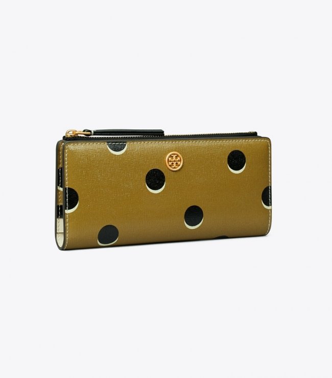 TORY BURCH ROBINSON DOTTED ZIP SLIM WALLET - Taupe Loop Dot | Free Shipping