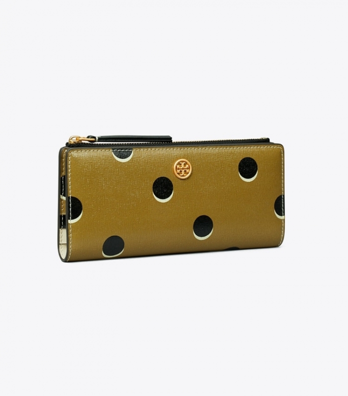 TORY BURCH ROBINSON DOTTED ZIP SLIM WALLET - Taupe Loop Dot | Free Shipping