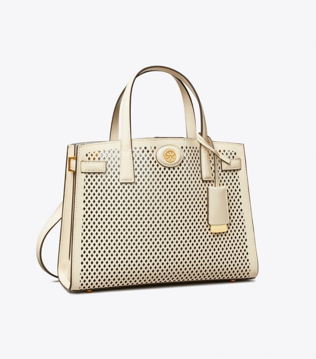 TORY BURCH SMALL ROBINSON PERFORATED SATCHEL - Light Cream | Free Shipping