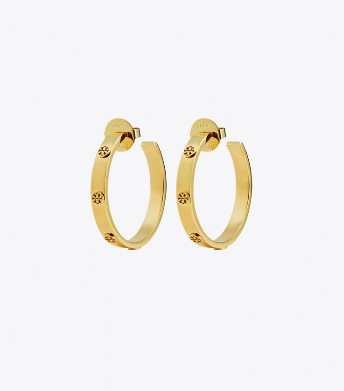 TORY BURCH MILLER STUD HOOP EARRING - Tory Gold | Free Shipping