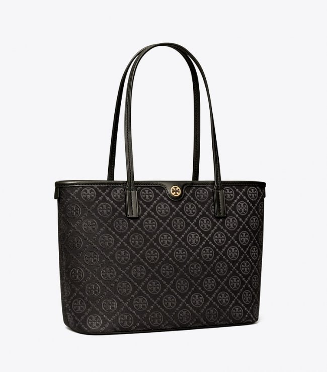 TORY BURCH SMALL T MONOGRAM ZIP TOTE - Black | Free Shipping