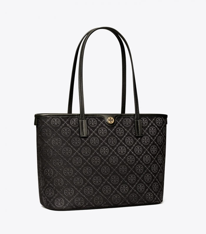 TORY BURCH SMALL T MONOGRAM ZIP TOTE - Black | Free Shipping