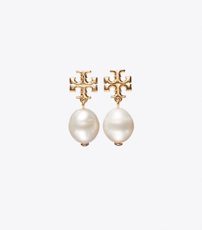 TORY BURCH KIRA PEARL DROP EARRING - Tory Gold/Ivory | Free Shipping