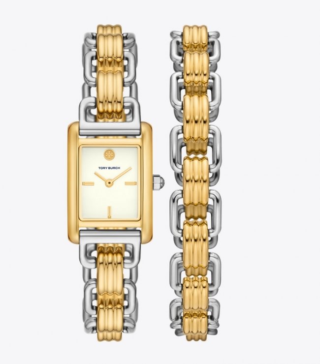 TORY BURCH MINI ELEANOR DOUBLE WRAP WATCH, TWO-TONE STAINLESS STEEL - Ivory/ Two-Tone | Free Shipping
