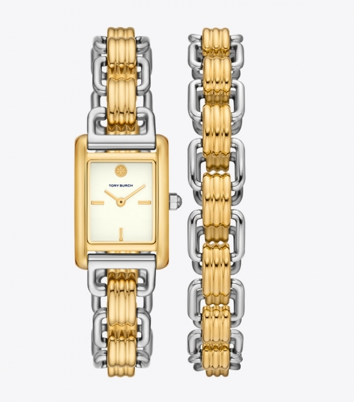 TORY BURCH MINI ELEANOR DOUBLE WRAP WATCH, TWO-TONE STAINLESS STEEL - Ivory/ Two-Tone | Free Shipping