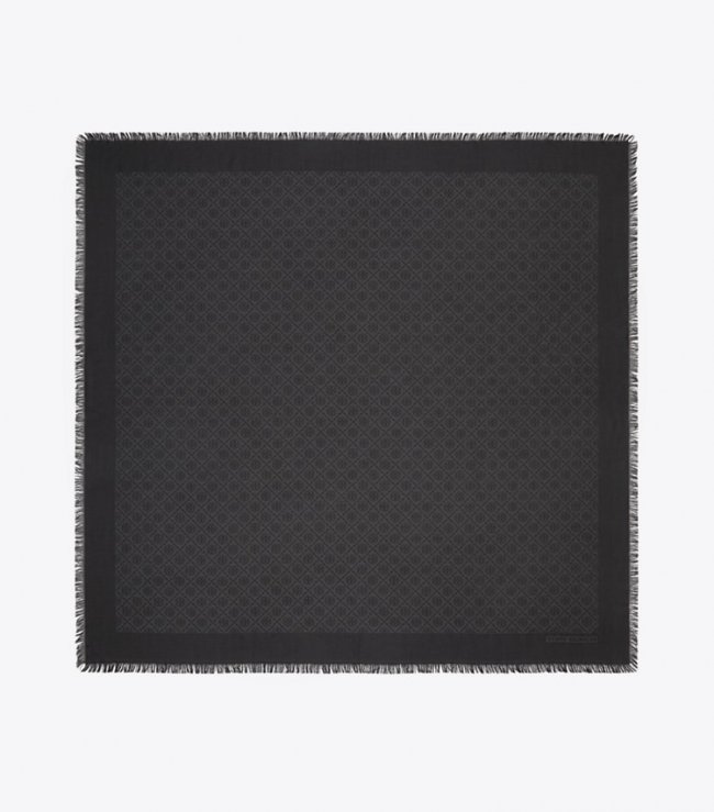 TORY BURCH T MONOGRAM JACQUARD TRAVELER SCARF - Black | Free Shipping
