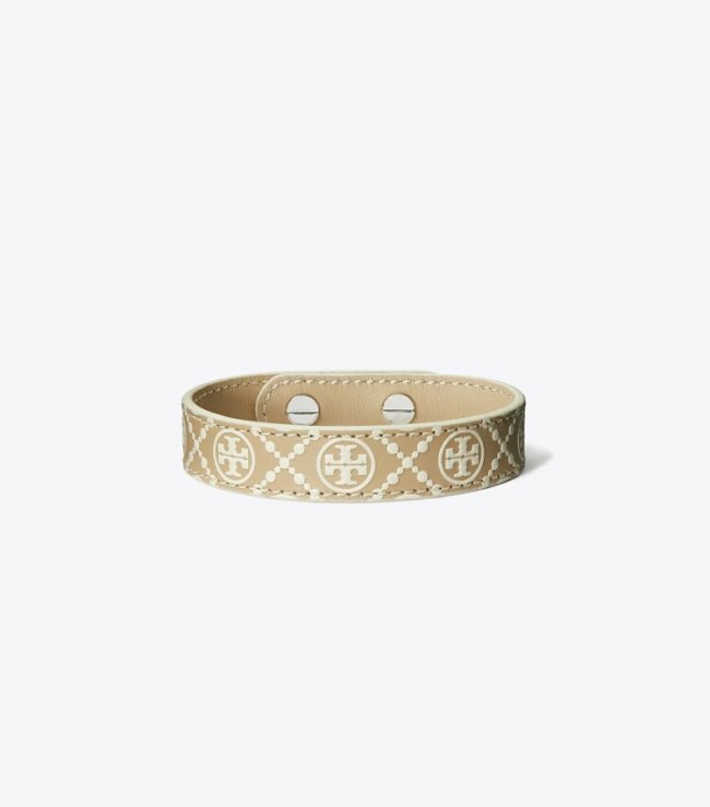 TORY BURCH MILLER LEATHER BRACELET - Tory Silver / Almond Flour | Free Shipping