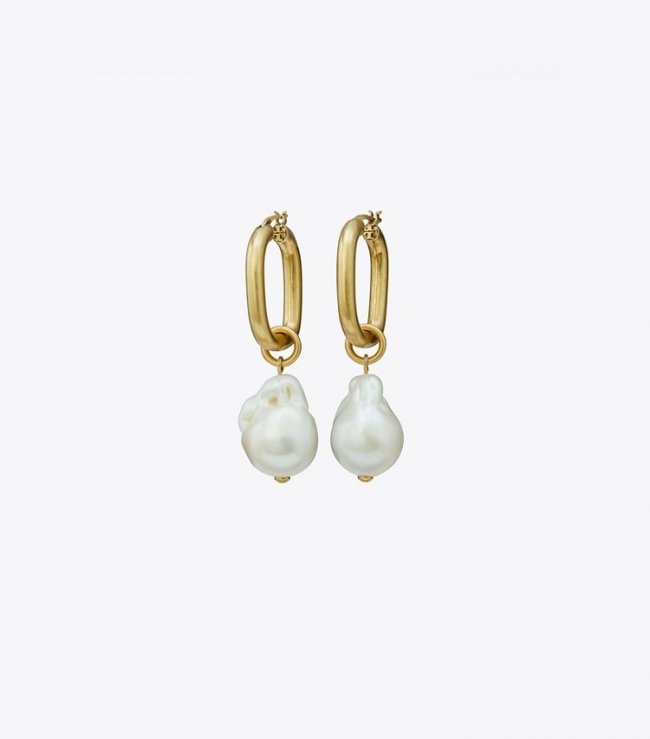 TORY BURCH PEARL DROP EARRING - Antique Light Brass / Pearl | Free Shipping