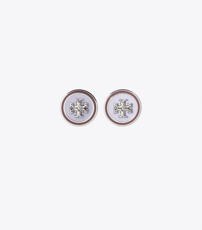 TORY BURCH KIRA ENAMEL CIRCLE-STUD EARRING - Tory Silver / Lavender / Chocolate | Free Shipping