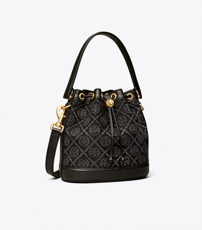 TORY BURCH T MONOGRAM BUCKET BAG - Black | Free Shipping