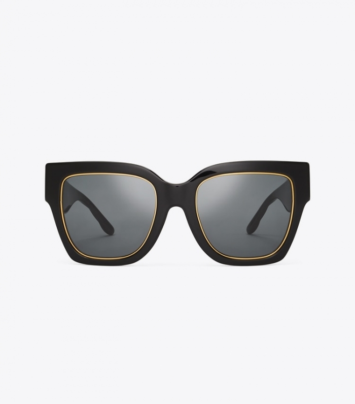 TORY BURCH KIRA SQUARE SUNGLASSES - Black/Solid Grey | Free Shipping