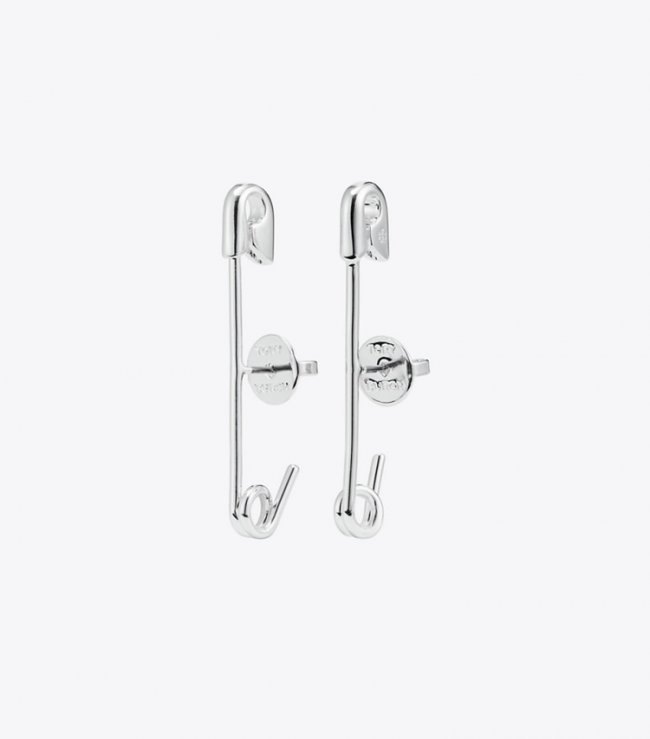TORY BURCH SMALL SAFETY PIN EARRING - Tory Silver | Free Shipping