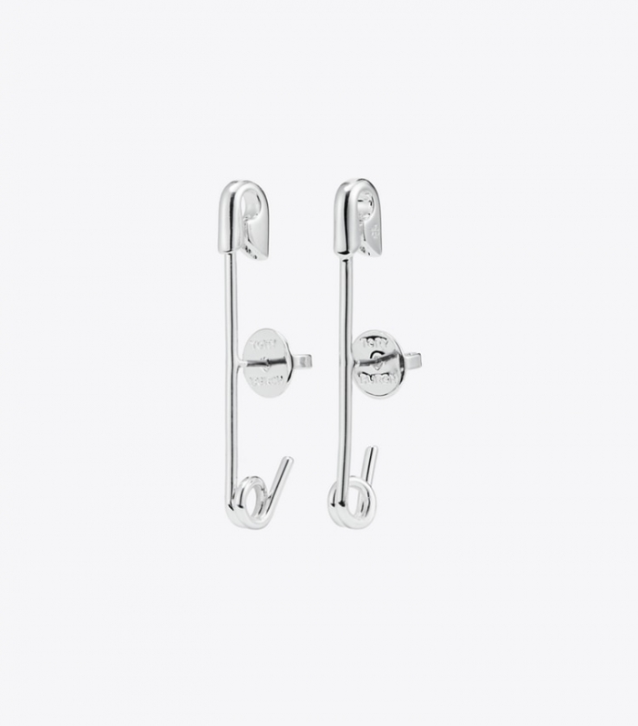 TORY BURCH SMALL SAFETY PIN EARRING - Tory Silver | Free Shipping