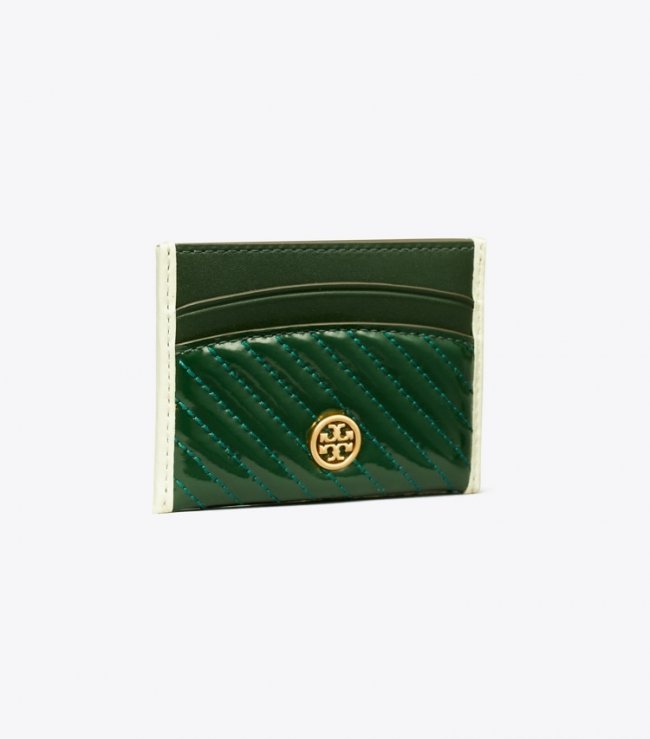 TORY BURCH ROBINSON PATENT QUILTED CARD CASE - Pine Tree | Free Shipping