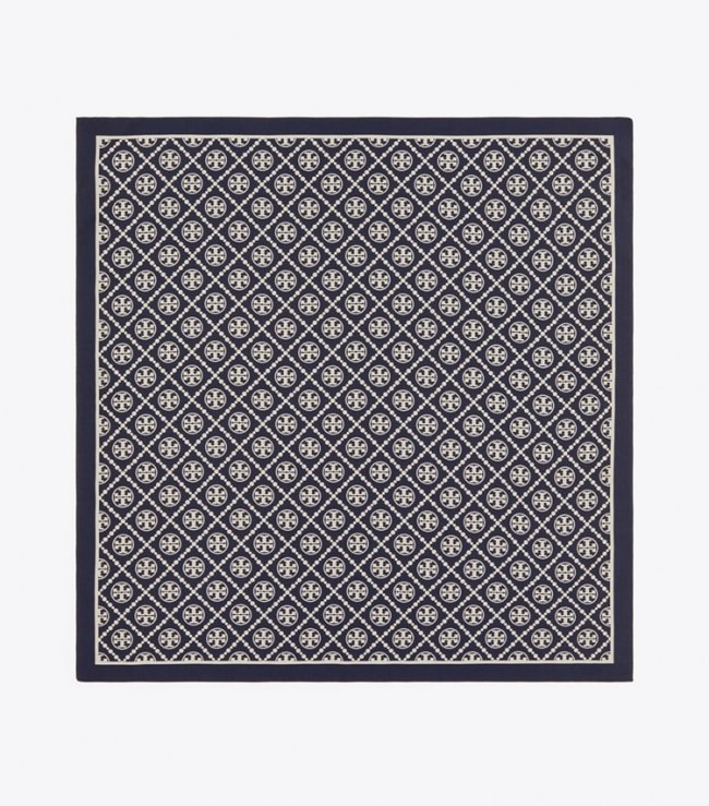 TORY BURCH T MONOGRAM TWO-TONE SCARF - Tory Navy / New Ivory | Free Shipping