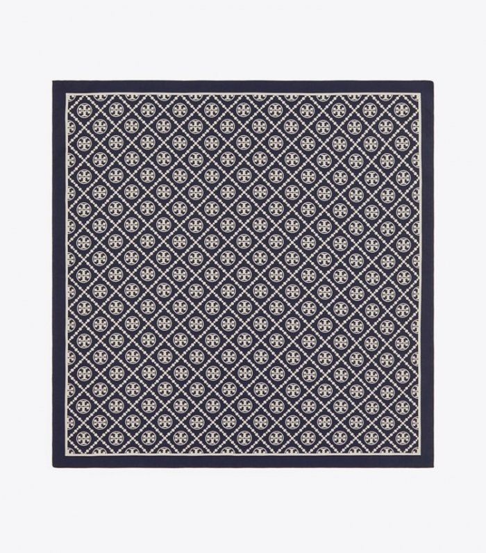 TORY BURCH T MONOGRAM TWO-TONE SCARF - Tory Navy / New Ivory | Free Shipping