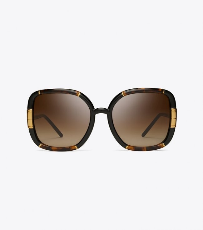 TORY BURCH ELEANOR OVERSIZED SQUARE SUNGLASSES - Dark Tortoise/Black | Free Shipping