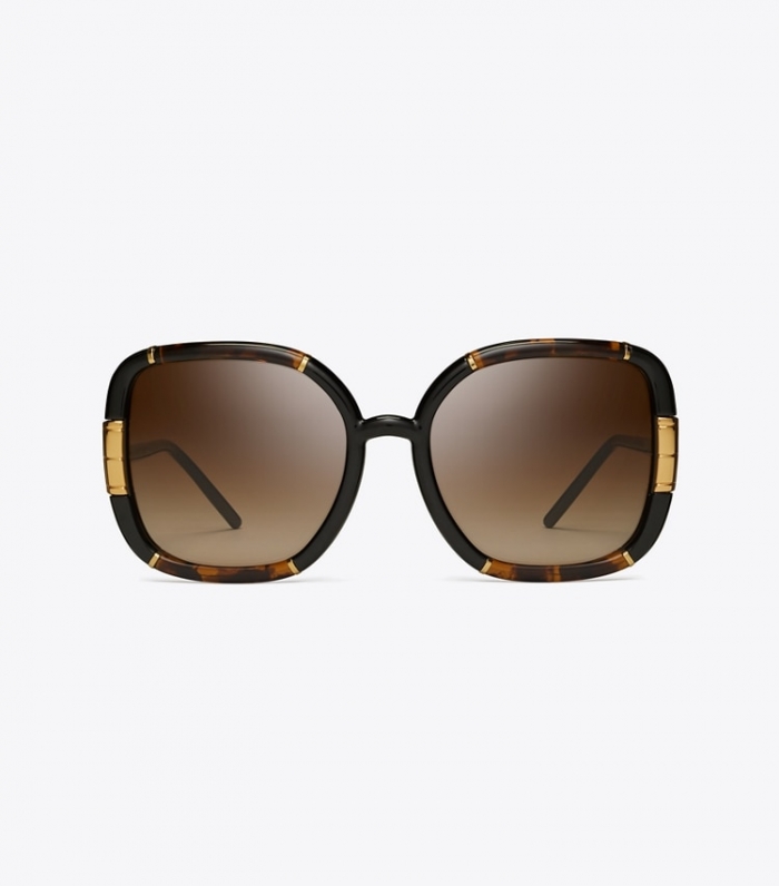 TORY BURCH ELEANOR OVERSIZED SQUARE SUNGLASSES - Dark Tortoise/Black | Free Shipping