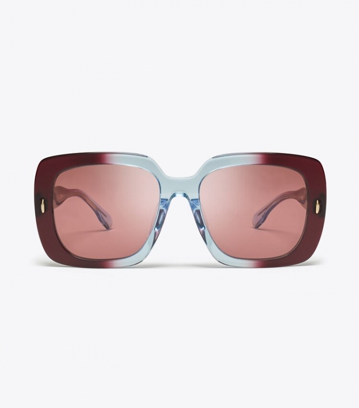 TORY BURCH MILLER OVERSIZED SQUARE SUNGLASSES - Gradient Burgundy/Dark Violet | Free Shipping