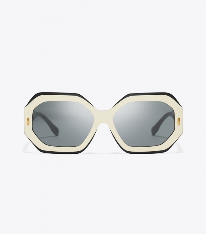 TORY BURCH MILLER GEOMETRIC SUNGLASSES - Black/Ivory/Dark Grey Solid | Free Shipping