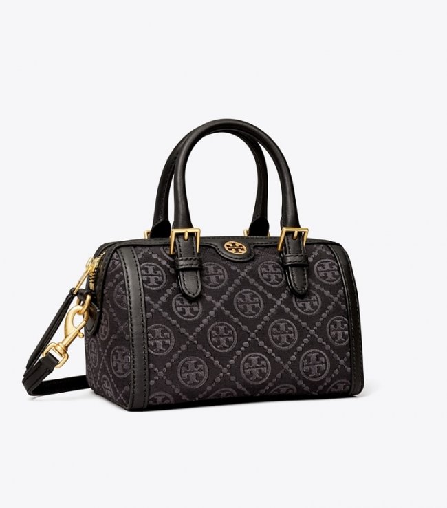 TORY BURCH MINI T MONOGRAM BARREL BAG - Black | Free Shipping