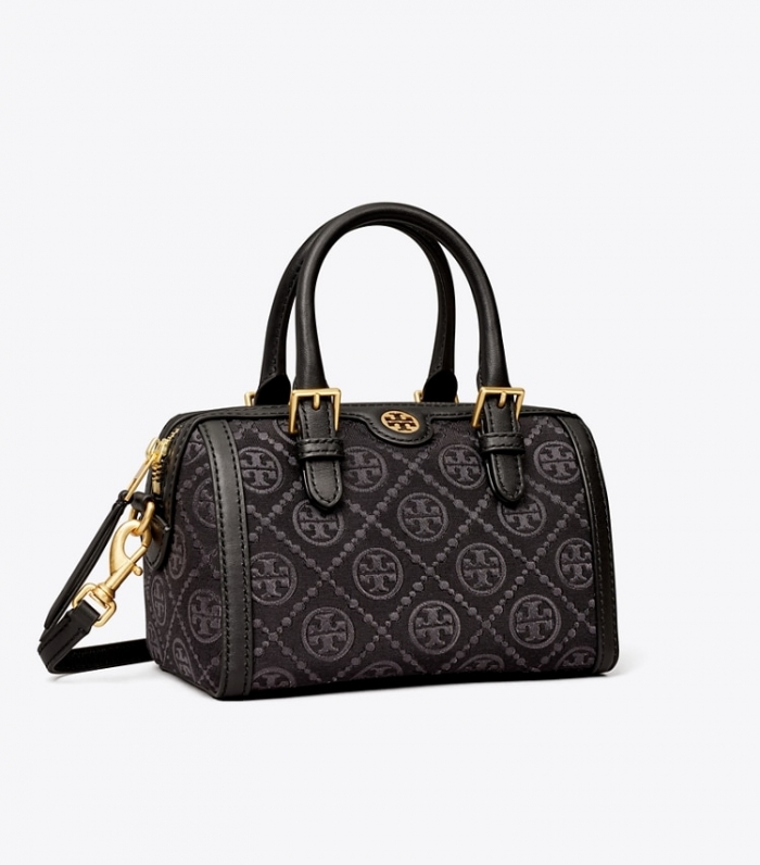 TORY BURCH MINI T MONOGRAM BARREL BAG - Black | Free Shipping