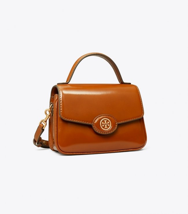 TORY BURCH SMALL ROBINSON SPAZZOLATO TOP-HANDLE BAG - Dark Sienna | Free Shipping