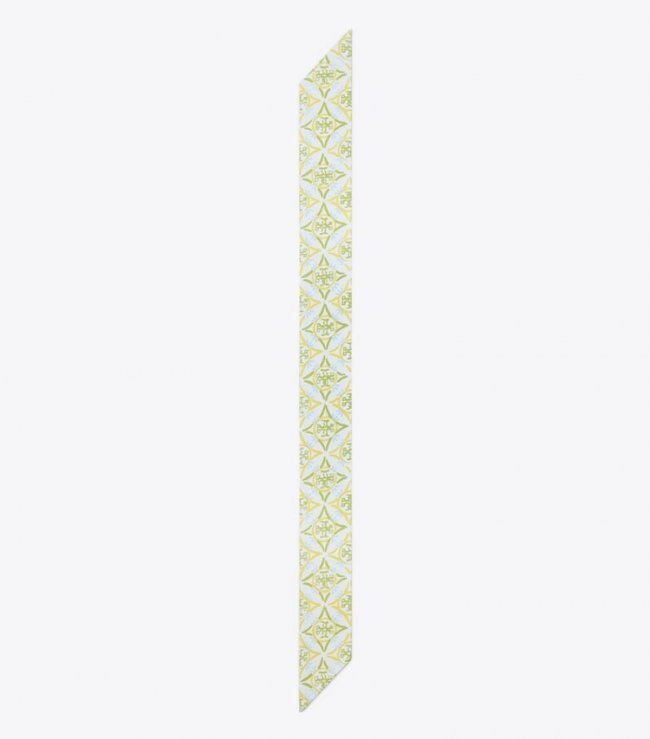TORY BURCH MOSAIC MONOGRAM DOUBLE-SIDED SILK RIBBON TIE - Mosaic Crisp Blue | Free Shipping