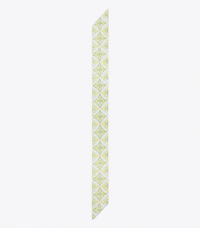 TORY BURCH MOSAIC MONOGRAM DOUBLE-SIDED SILK RIBBON TIE - Mosaic Crisp Blue | Free Shipping