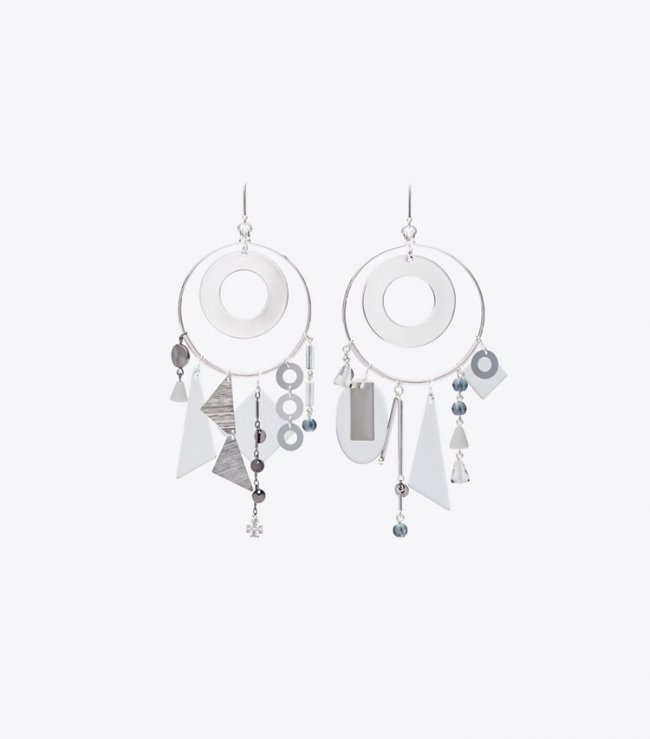 TORY BURCH GALAXY HOOP EARRING - Light Silver / White | Free Shipping