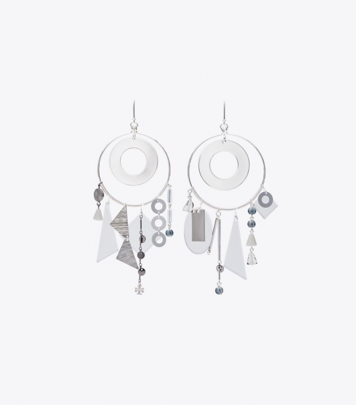 TORY BURCH GALAXY HOOP EARRING - Light Silver / White | Free Shipping