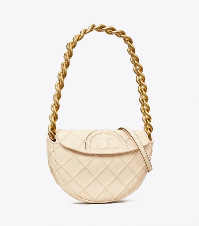 TORY BURCH MINI FLEMING SOFT CRESCENT BAG - New Cream | Free Shipping