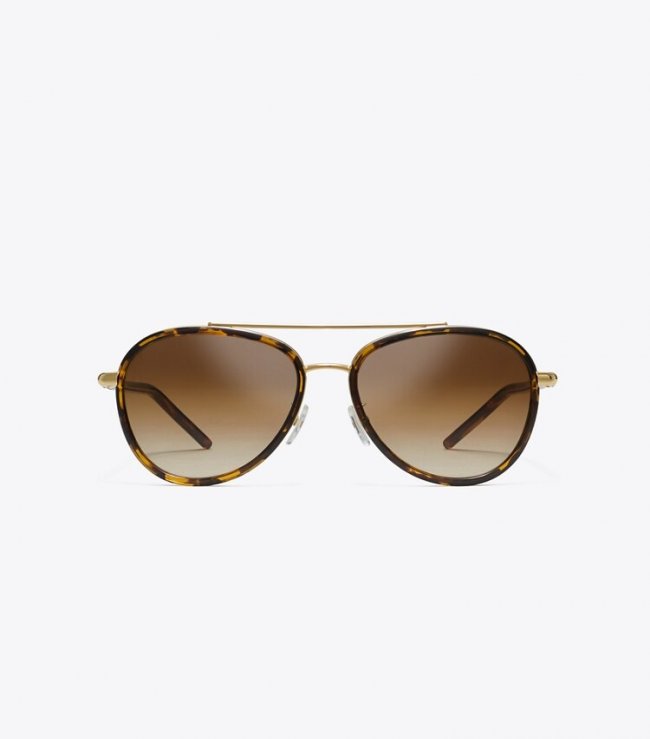 TORY BURCH ELEANOR PILOT SUNGLASSES - Dark Tortoise | Free Shipping