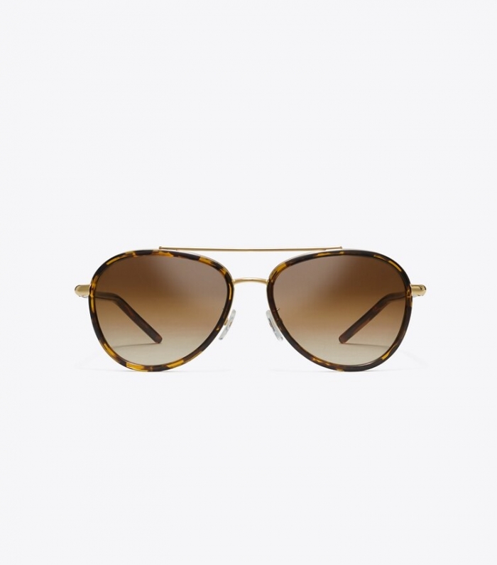 TORY BURCH ELEANOR PILOT SUNGLASSES - Dark Tortoise | Free Shipping
