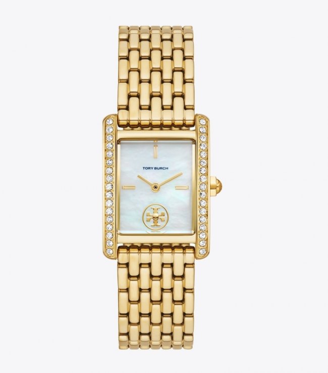 TORY BURCH ELEANOR WATCH, GOLD-TONE STAINLESS STEEL - White Mop/Gold | Free Shipping