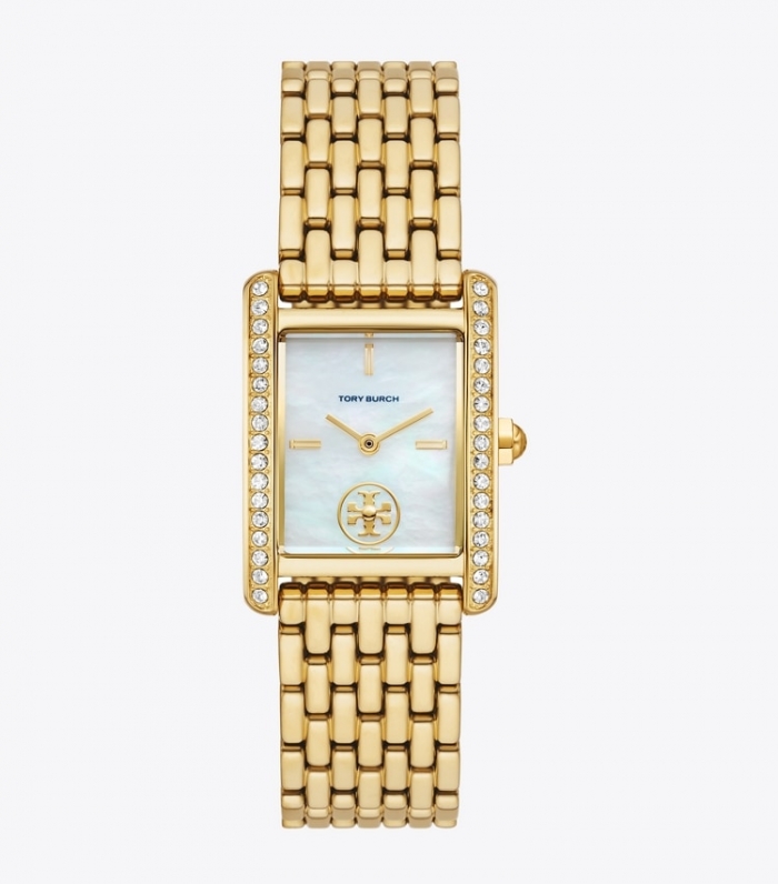 TORY BURCH ELEANOR WATCH, GOLD-TONE STAINLESS STEEL - White Mop/Gold | Free Shipping