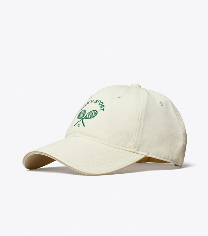 TORY BURCH EMBROIDERED RACQUETS CAP - New Ivory | Free Shipping