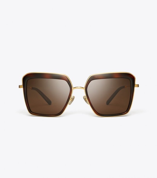 TORY BURCH KIRA BOLD RIM SUNGLASSES - Dark Tortoise/Dark Brown | Free Shipping