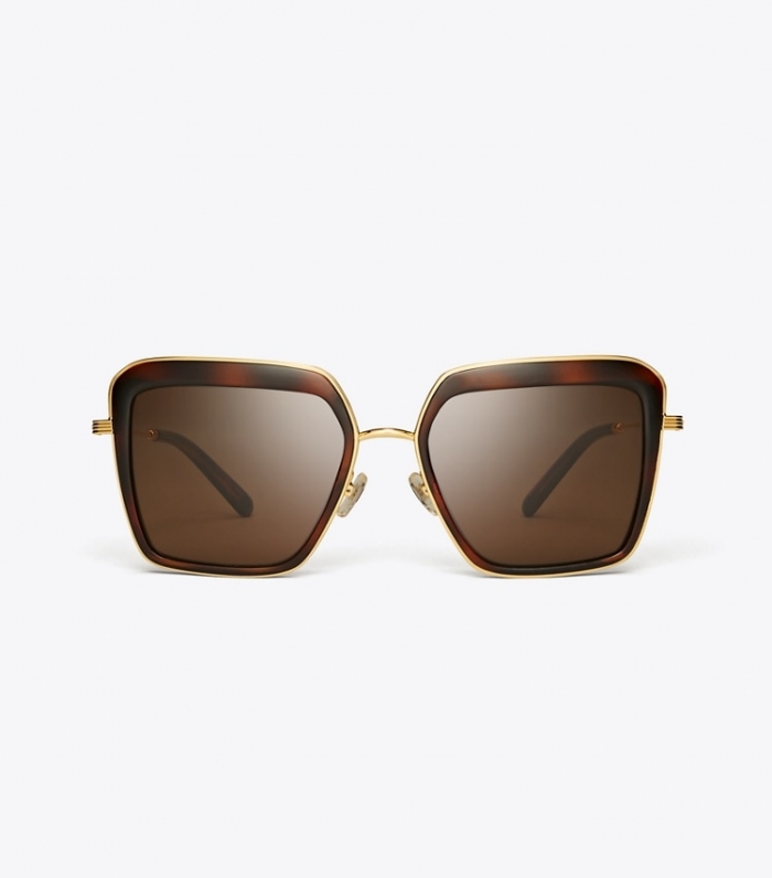 TORY BURCH KIRA BOLD RIM SUNGLASSES - Dark Tortoise/Dark Brown | Free Shipping