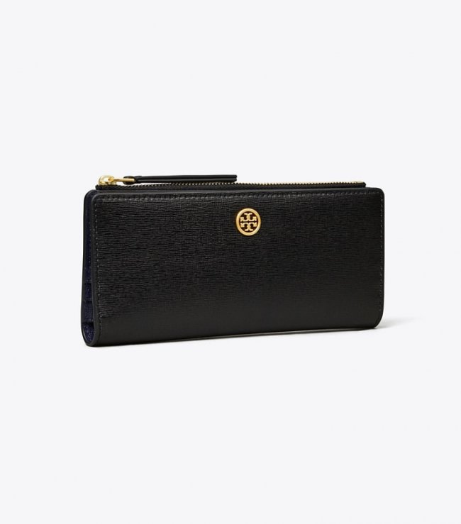 TORY BURCH ROBINSON ZIP SLIM WALLET - Black | Free Shipping