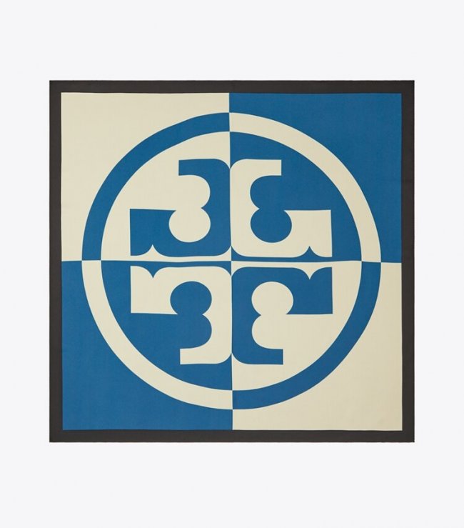 TORY BURCH COLOR BLOCK LOGO DOUBLE SIDED SQUARE - Color Block Logo Blue | Free Shipping