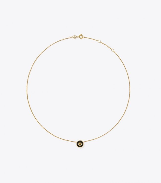 TORY BURCH KIRA ENAMEL PENDANT NECKLACE - Tory Gold / Black | Free Shipping