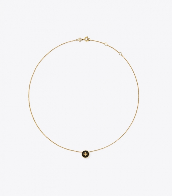 TORY BURCH KIRA ENAMEL PENDANT NECKLACE - Tory Gold / Black | Free Shipping