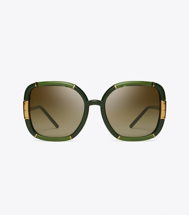 TORY BURCH ELEANOR OVERSIZED SQUARE SUNGLASSES - Olive | Free Shipping
